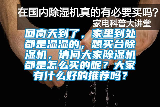 回南天到了，家里到處都是濕濕的，想買臺除濕機，請問大家除濕機都是怎么買的呢？大家有什么好的推薦嗎？