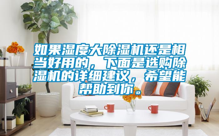 如果濕度大除濕機還是相當好用的，下面是選購除濕機的詳細建議，希望能幫助到你。